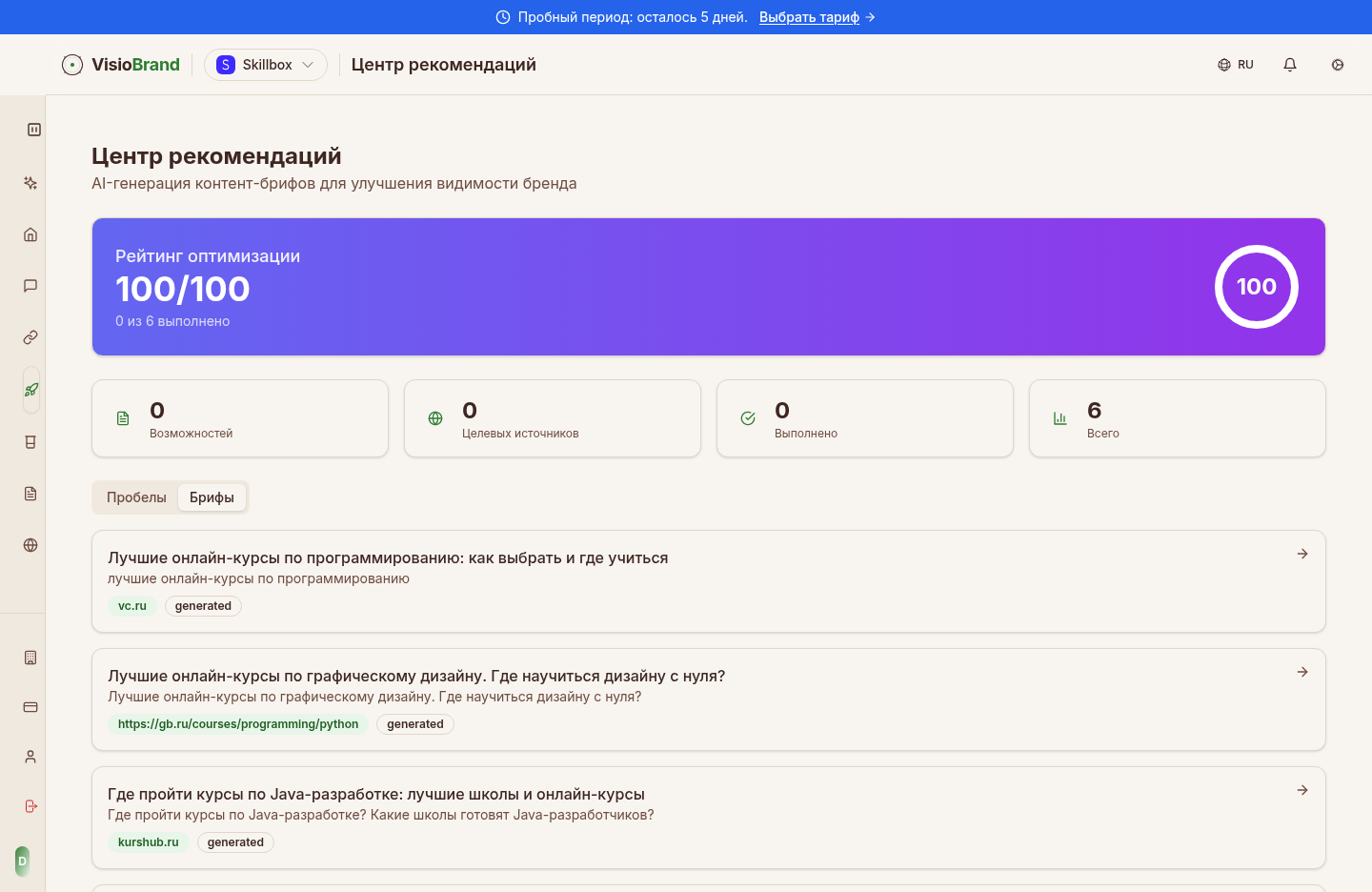 Список брифов